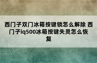 西门子双门冰箱按键锁怎么解除 西门子iq500冰箱按键失灵怎么恢复